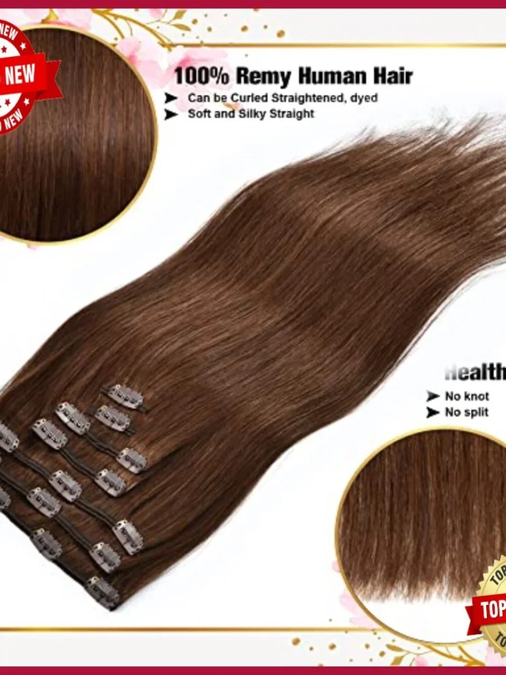 Silky Straight Human Hair Clip-In Extensions 18 Inch 120g 7 Pieces